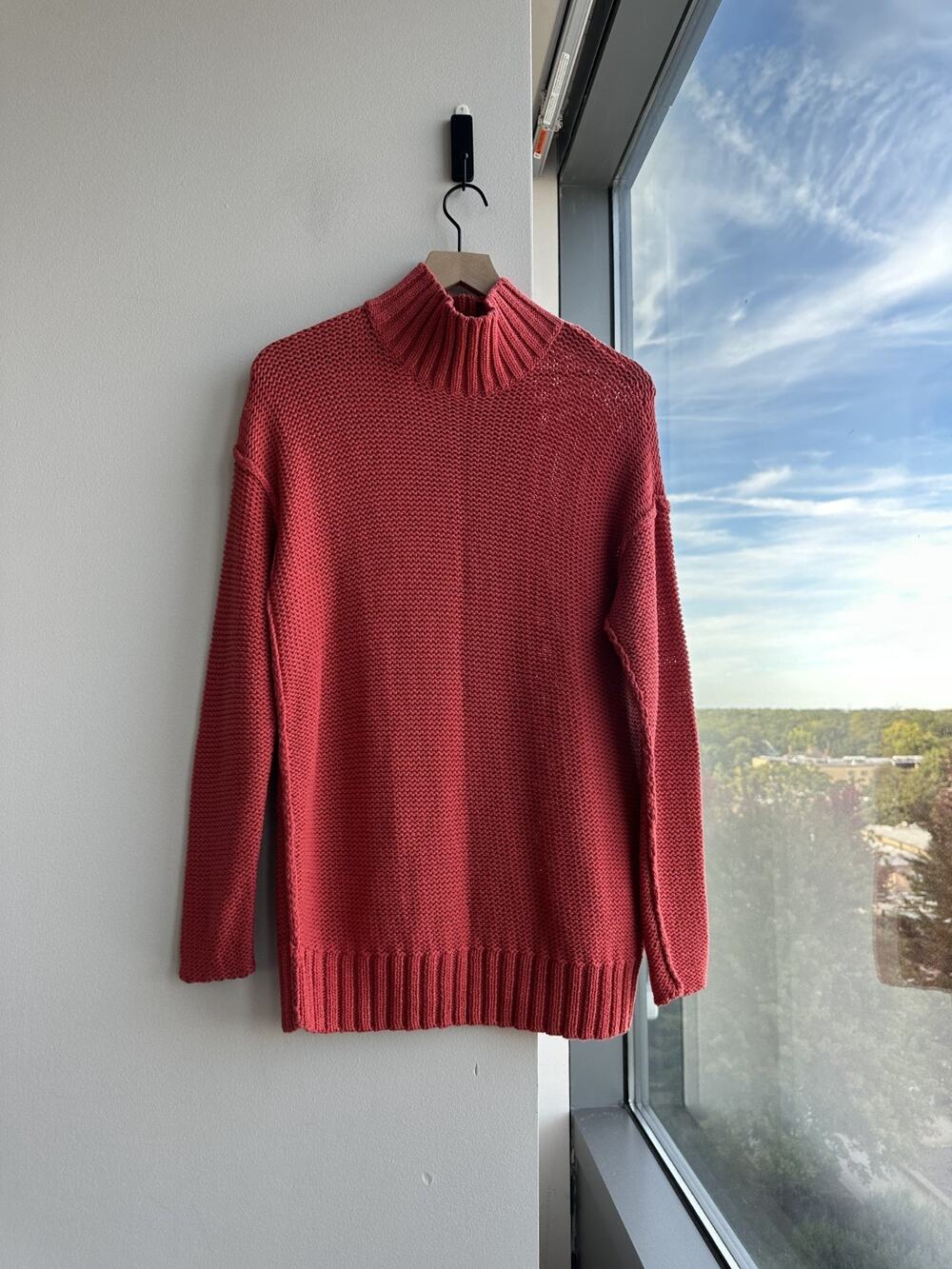 Lauren Ralph Lauren Linen Cotton Coral Red Loose Knit Mock neck Sweater Sz L